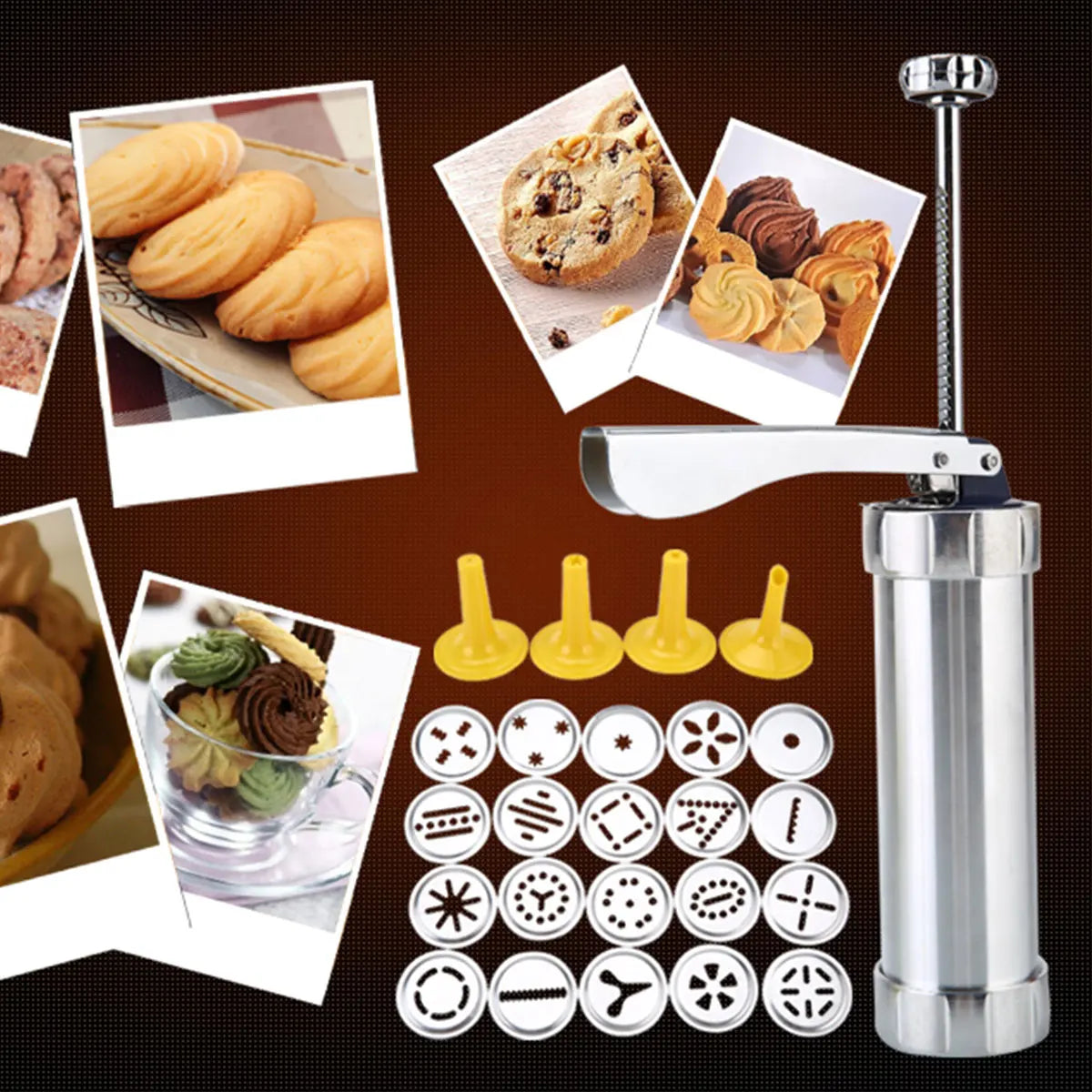 Cookie Mold Press Stainless Steel Cookie Press Tool Kit Biscuit Maker and Churro Maker Cookie Press Machine with 20 Cookie Discs