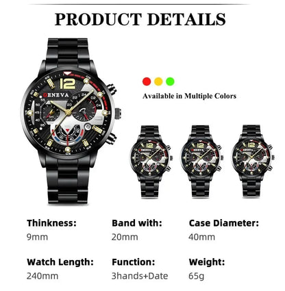 Fashion Mens Stainless Steel Watches Luxury Quartz Wristwatch Calendar Luminous Clock Men Business Casual Watch Reloj Hombre