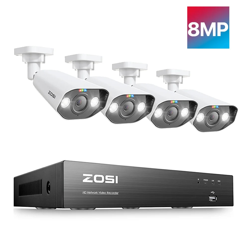 ZOSI 8MP CCTV System 8CH H.265+ 4K Ultra HD PoE NVR Kit Spotlight Siren Outdoor Video Surveillance IP Security Camera Set - GOMARRD