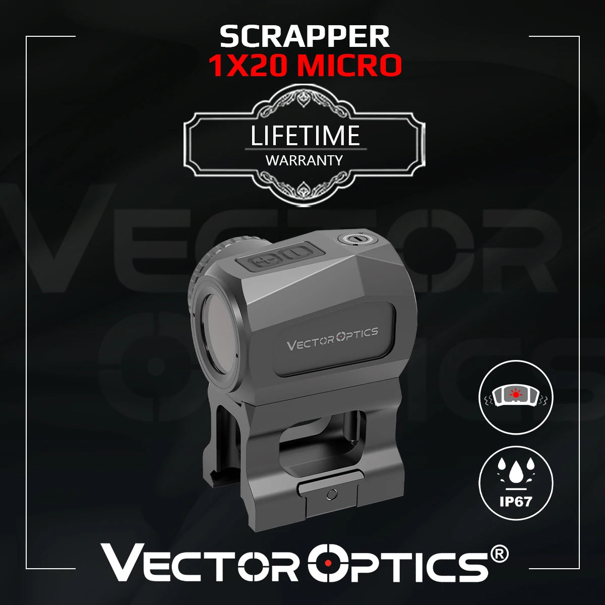 Vector Optics Scrapper 1x20 Ultra Compact Red Dot Sight 3MOA Dot With Motion Sensor IP67 Waterproof For AR Style Rifle - GOMARRD