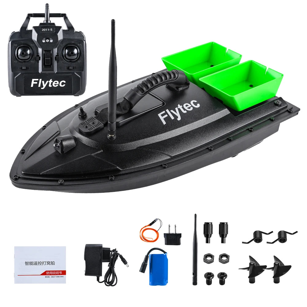 Flytec Fishing Bait Boat 500m Remote Control Bait Boat Dual Motor Fish Finder 1.5KG Loading with LED Light for Fishing