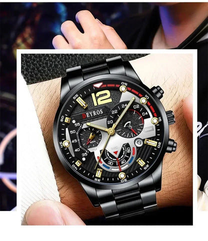 Fashion Mens Stainless Steel Watches Luxury Quartz Wristwatch Calendar Luminous Clock Men Business Casual Watch Reloj Hombre