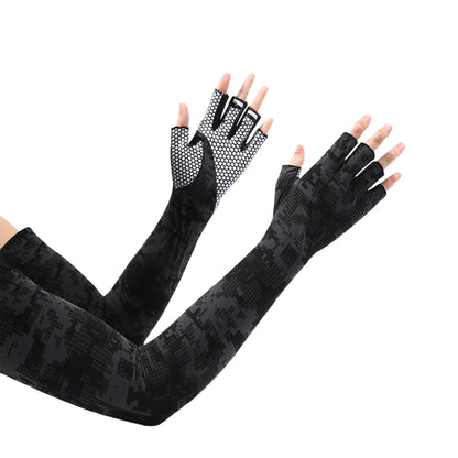 Unisex Breathable Arm Sleeves with Fingerless Gloves UV Protection Cooling Arm Cover for Outdoor Sports and Activities