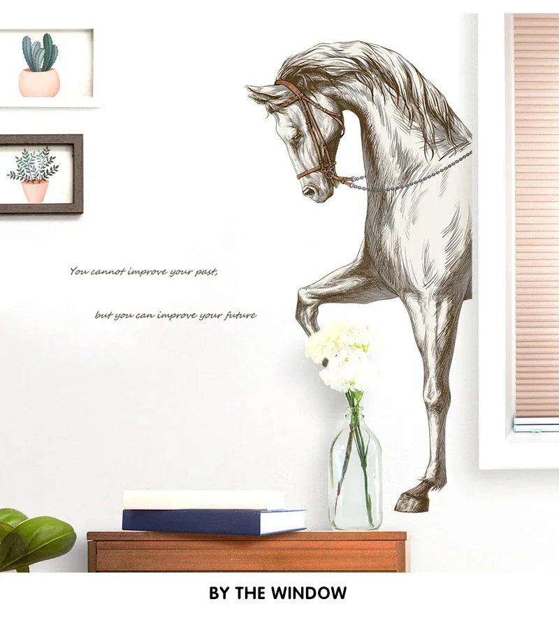 Creative sketch steed wall sticker living room wall decor home decor self-adhesive stickers room decoration entrance decoration - GOMARRD