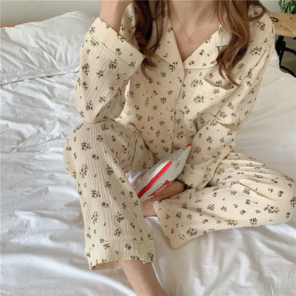 Pajama Sets Women Pockets Floral Daily Romantic Simple Classic Warm Charming Youthful Fine Fashion Loose Casual Elegant Students - GOMARRD