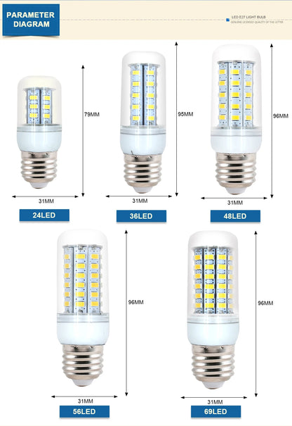 10PCS E27 LED Lamp 220V Corn Light Bulb 24 36 48 56 69 72 LEDs SMD 5730 Ampoule Bombillas Chandelier Lighting Candle LED Light