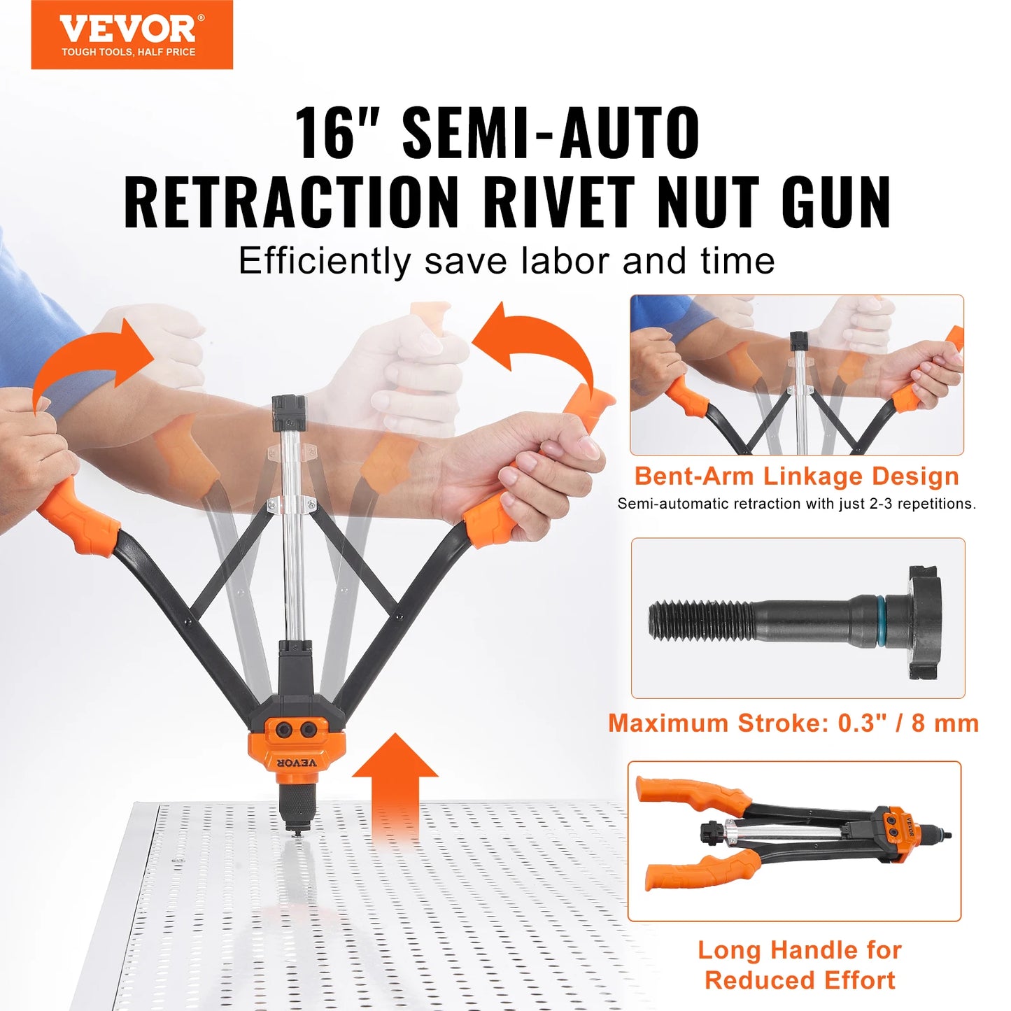 VEVOR 14" 16" Rivet Nut Tool Rivnut Tool Kit with Metric and SAE Mandrels 70PCS/186PCS Rivet Nuts With Rugged Carrying Case