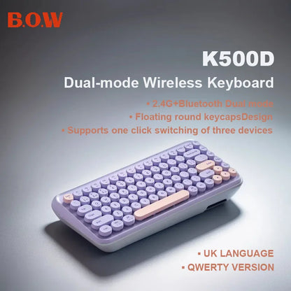 B.O.W K500D  Dual-mode Bluetooth Wireless Keyboard Floating Color Keycap Light Tone Ultra-thin Portable Office - GOMARRD