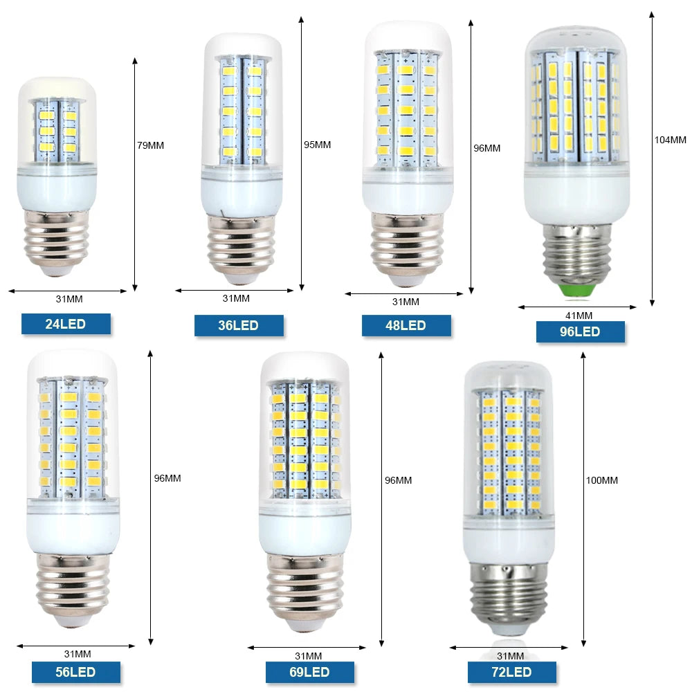 10PCS E27 LED Lamp 220V Corn Light Bulb 24 36 48 56 69 72 LEDs SMD 5730 Ampoule Bombillas Chandelier Lighting Candle LED Light