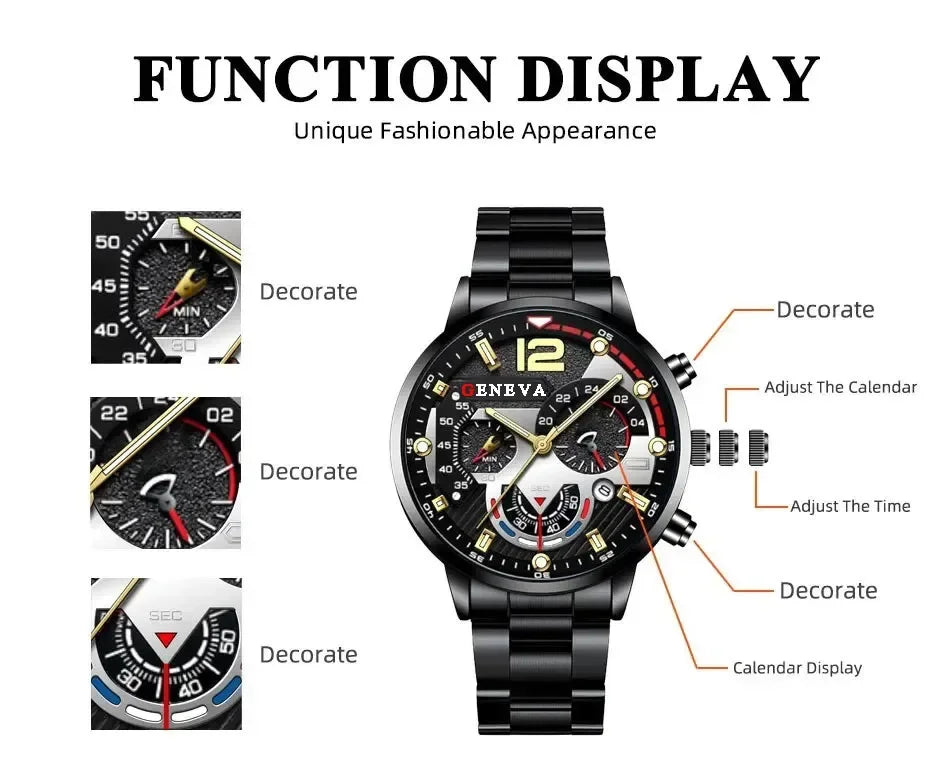 Fashion Mens Stainless Steel Watches Luxury Quartz Wristwatch Calendar Luminous Clock Men Business Casual Watch Reloj Hombre