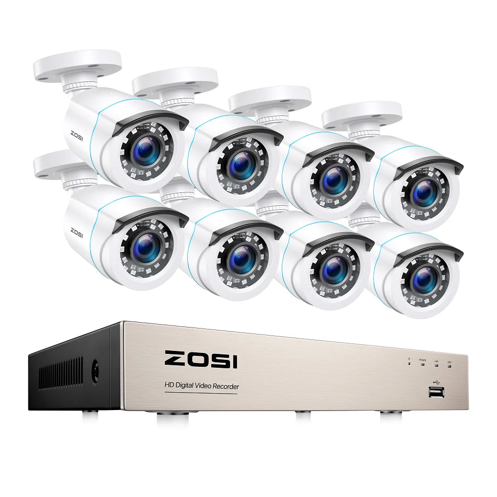 ZOSI 8CH Wired CCTV System 5MP Lite HD-TVI DVR 8 1080p 2MP Home Security Outdoor Night Vision Camera Video Surveillance Kit - GOMARRD