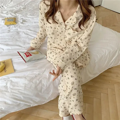 Pajama Sets Women Pockets Floral Daily Romantic Simple Classic Warm Charming Youthful Fine Fashion Loose Casual Elegant Students - GOMARRD