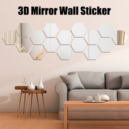 DIY 24 PCS Self-adhesive Mirror Decor Stickers Art Wall Decoration Home Decor 100mm 3D Mirror Wall Sticker Hexagon Decal