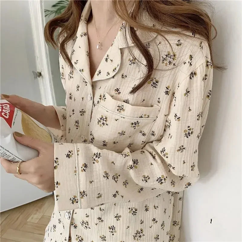 Pajama Sets Women Pockets Floral Daily Romantic Simple Classic Warm Charming Youthful Fine Fashion Loose Casual Elegant Students - GOMARRD