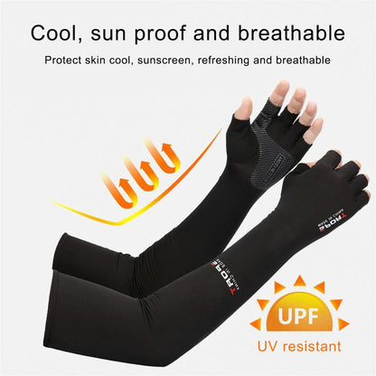 Unisex Breathable Arm Sleeves with Fingerless Gloves UV Protection Cooling Arm Cover for Outdoor Sports and Activities