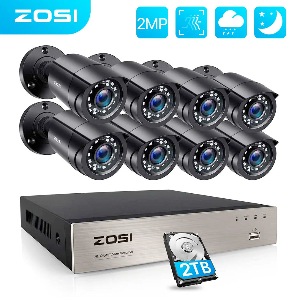 ZOSI 8CH Wired CCTV System 5MP Lite HD-TVI DVR 8 1080p 2MP Home Security Outdoor Night Vision Camera Video Surveillance Kit - GOMARRD