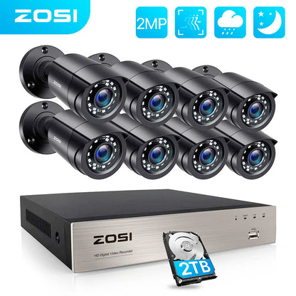 ZOSI 8CH Wired CCTV System 5MP Lite HD-TVI DVR 8 1080p 2MP Home Security Outdoor Night Vision Camera Video Surveillance Kit