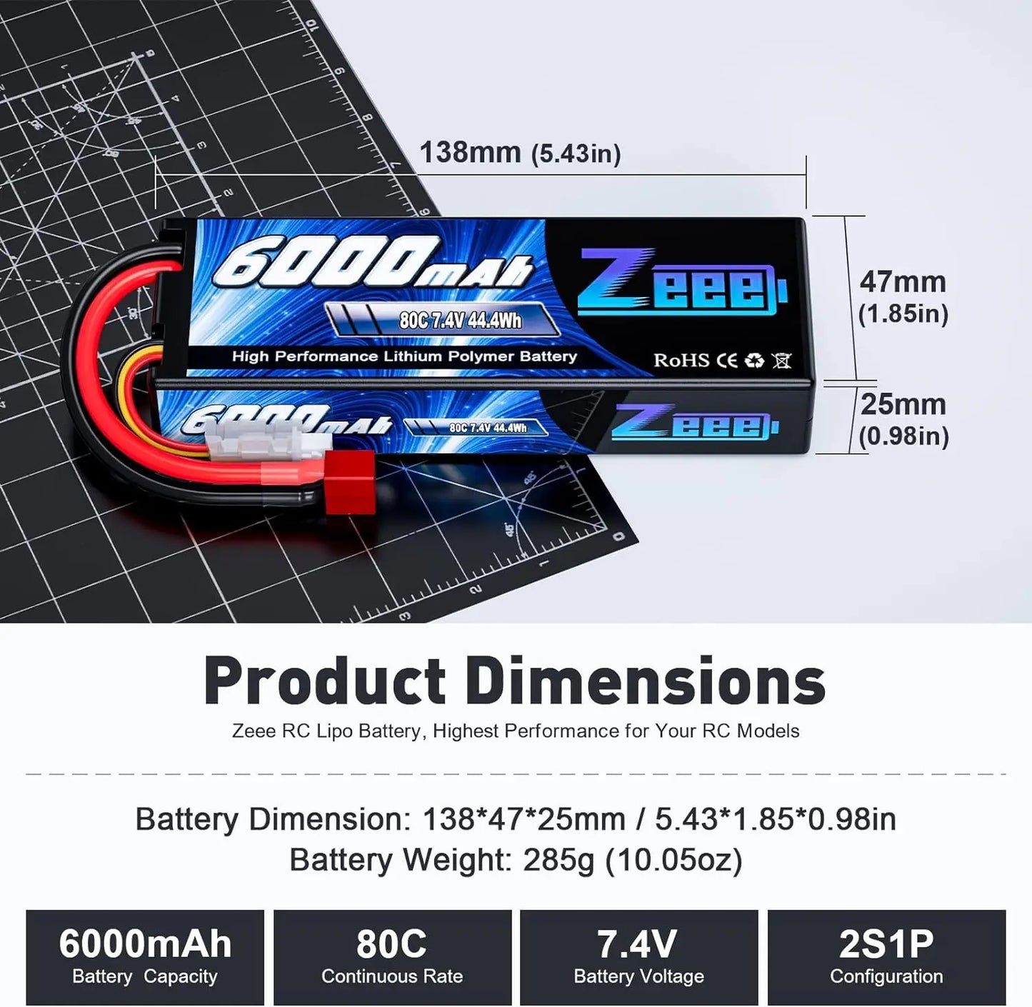 1/2units Zeee Lipo Battery 6000mAh 2S 80C 7.4V with Deans Plug Hardcase Lipo Battery for RC Car Vehicle Truck Tank Slash Truggy