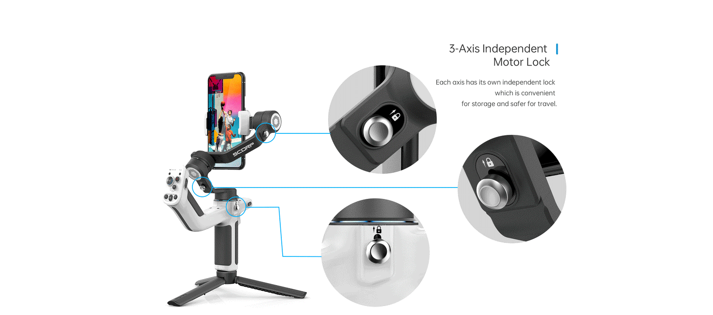 FeiyuTech Scorp Mini-P 3-Axis Handheld Gimbal for Smartphone Handle Grip, AI Tracker, Fill Light, 520g load, for iPhone Android