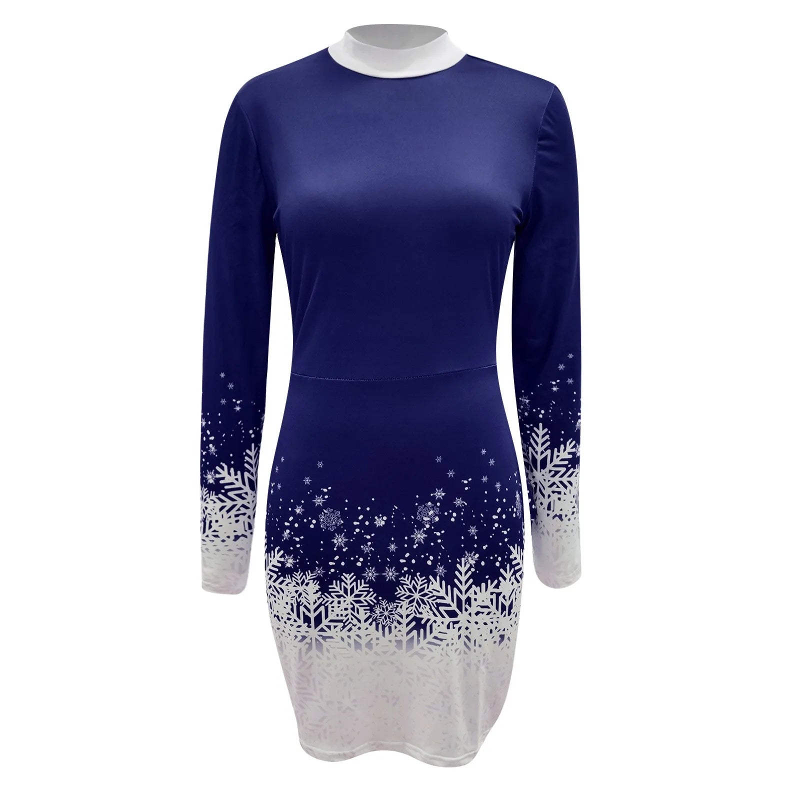 Women's Christmas Dress Hip Wrap Slim Fit Autumn Winter 2024 Dresses Round Neck Snowflake Printed Long-sleeved Party Clothes - GOMARRD