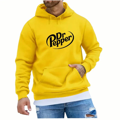 Autumn Warm Dr Pepper Letter Printed Hoodies Street Men Fashion Fleece Sweatshirts Casual Unisex Pullover Tops