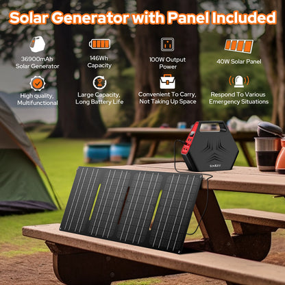 SinKeu 100W Portable Power Station Camping Charger Solar Generator with 40W Solar Panel Foldable for Home Outdoor Emergency RV