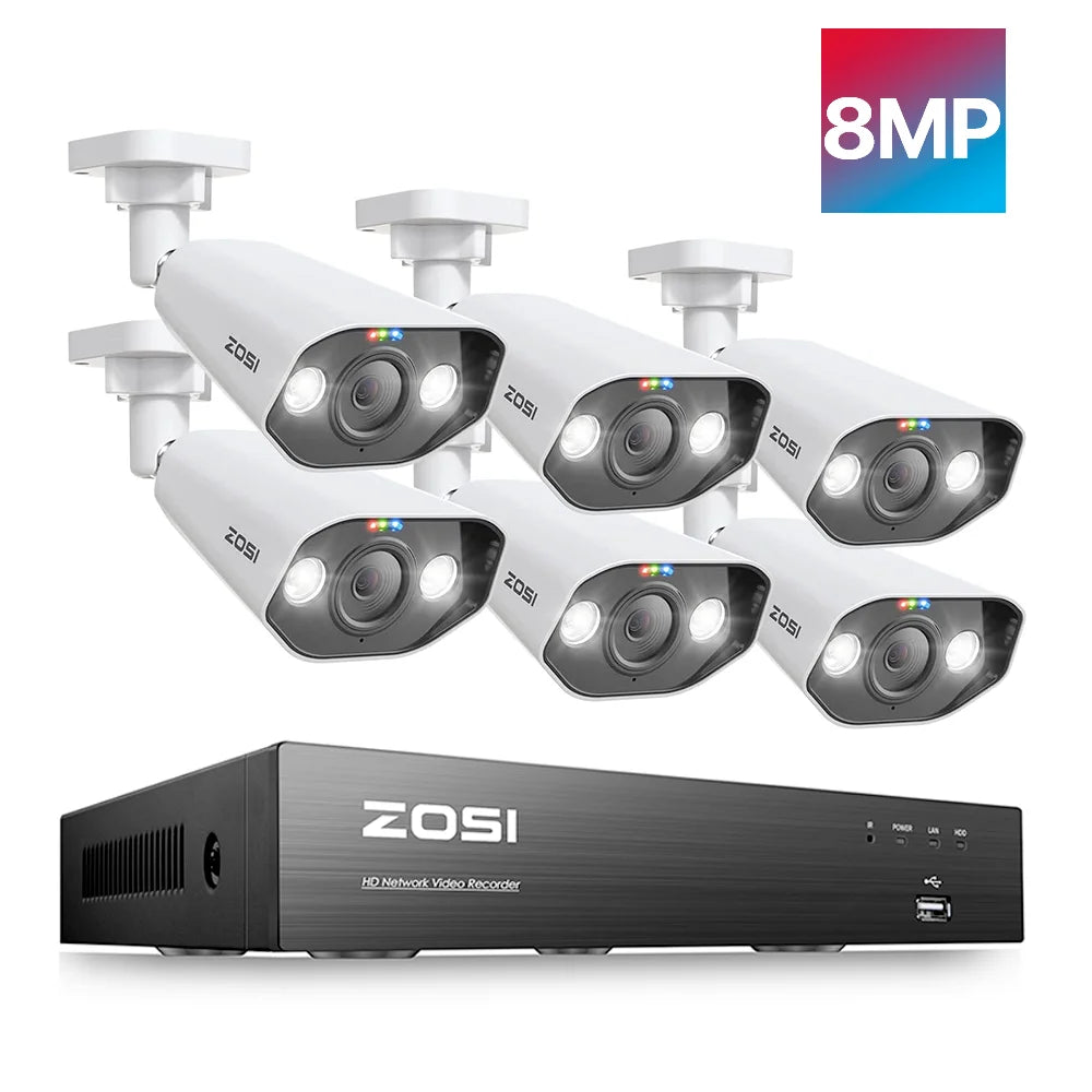 ZOSI 8MP CCTV System 8CH H.265+ 4K Ultra HD PoE NVR Kit Spotlight Siren Outdoor Video Surveillance IP Security Camera Set - GOMARRD