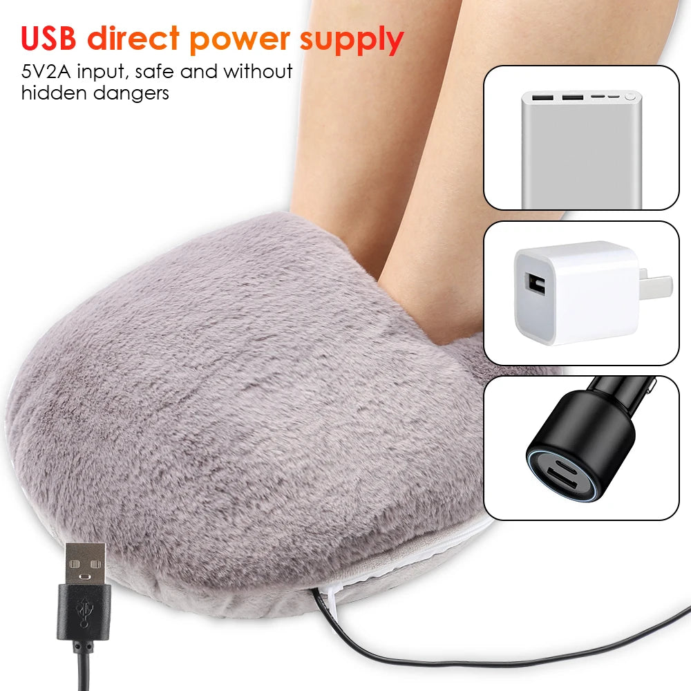 USB Winter Electric Foot Heating Pad Under Desk Household Foot Warmer Heater Soft Plush Foot Warming Thermostat Mat Warm Pad - GOMARRD