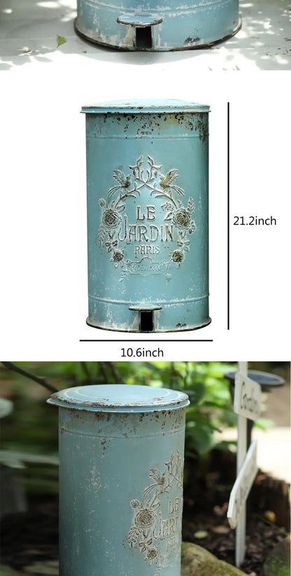 Metal Round Trash Can Suitable For Kitchen And Outdoor GardenRural Waste Basket Farmhouse Tavern Storage Barrel