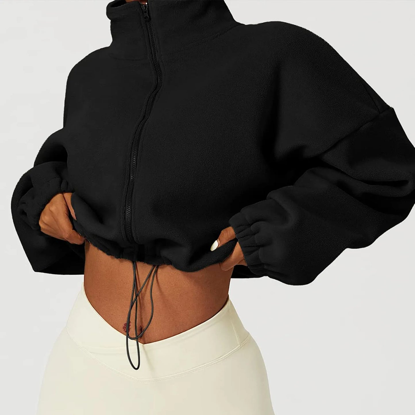 Korean Reviews Many Clothes Fleece Sweatshirt Full Zip Oversized Fleece Crop Jacket Winter Workout Coat New Hot Sale 숏패딩 - GOMARRD