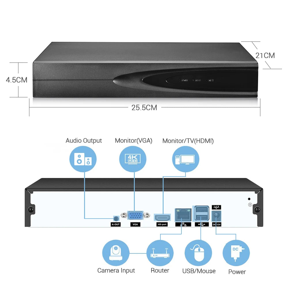 4K 8MP Network Video Recorder 32CH/16CH/9CH CCTV NVR DVR XMeye ONVIF Face Detection Cloud P2P Home Surveillance Recorder System - GOMARRD