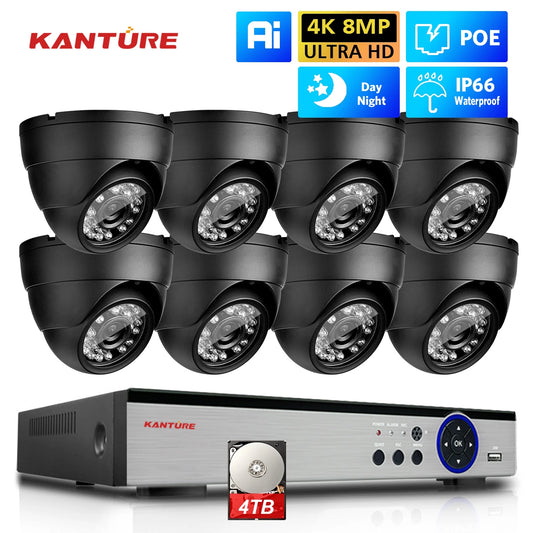 KANTURE 8CH 4K CCTV Camera System 8MP Ai Human Detection Indoor Outdoor Dome POE Ip Camera Night Vision Video Surveillance Kit