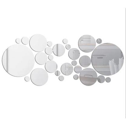 26 PCs 3D Acrylic Mirror Wall Sticker, round Mirror, DIY Bedroom, Bathroom and TV Background Room Sticker Wall Decoration