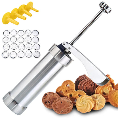 Cookie Mold Press Stainless Steel Cookie Press Tool Kit Biscuit Maker and Churro Maker Cookie Press Machine with 20 Cookie Discs