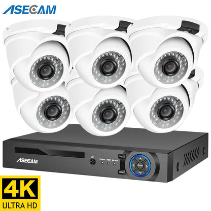 8MP 4K Security Camera System h.265 POE NVR Kit CCTV Outdoor Metal White Dome Video Surveillance Camera Set - GOMARRD