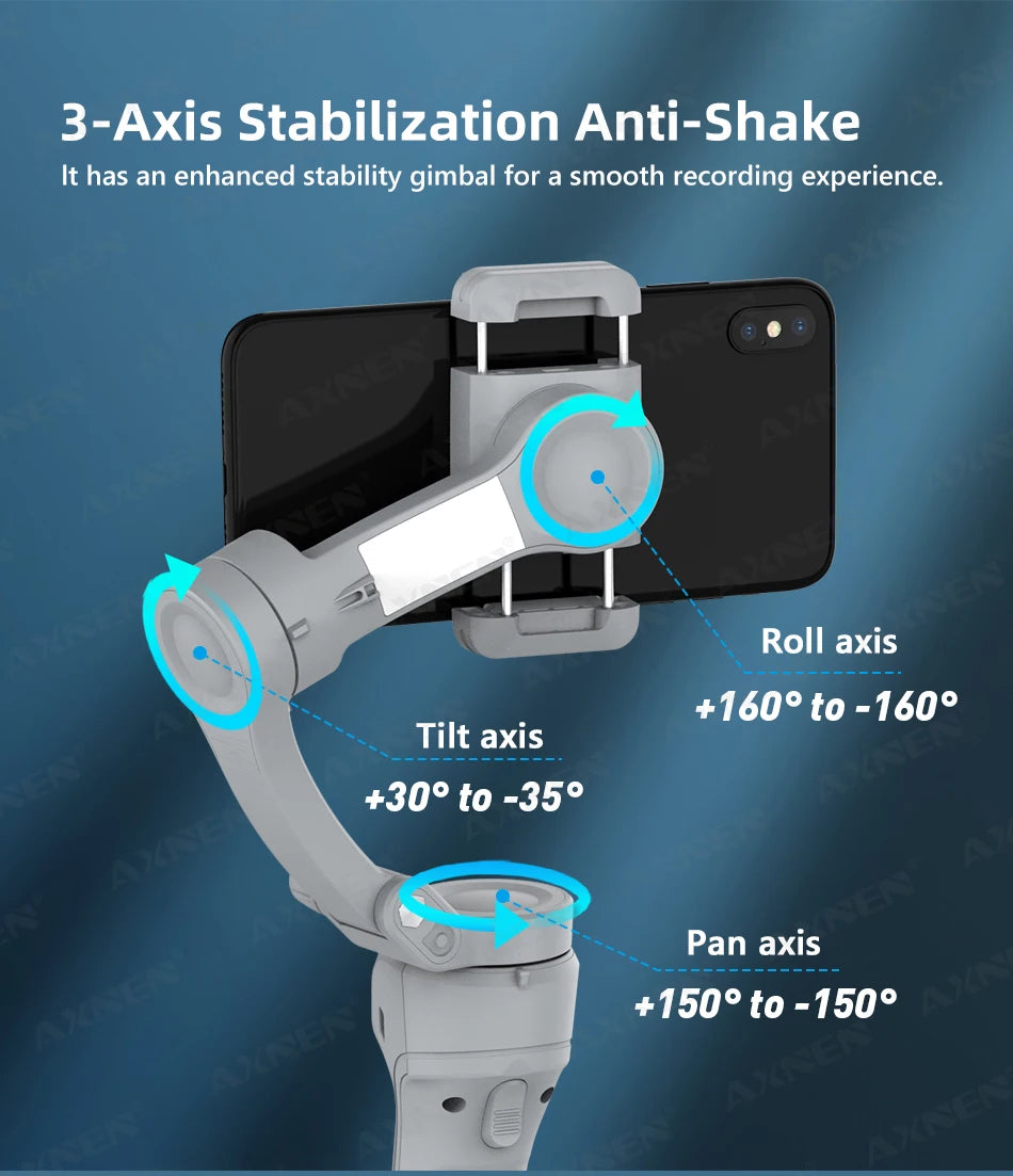 HQ6 3-Axis Gimbal Handheld Stabilizer for Cellphone, with Fill Light, Face Tracking, for Android iPhone Anti Shake Video Record