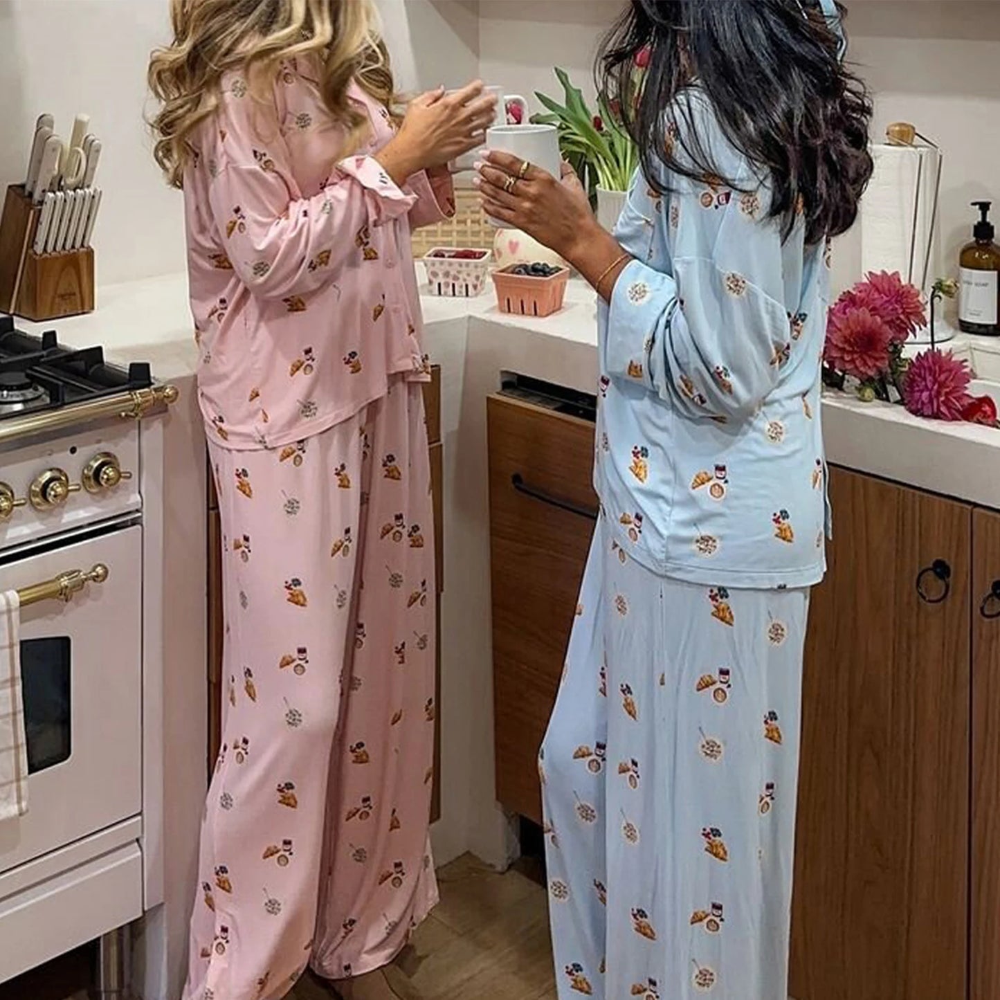 Maemukilabe Women Y2K Floral Pajama Set Long Sleeve Shirt and Pants Set Vintage 2 Piece Lounge Set Cute Bow Pjs Sleepwear - GOMARRD