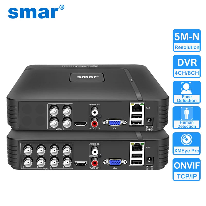 Smar H.265 4CH/8CH CCTV DVR 5M-N 5 in 1 AHD CVI TVI CVBS IP Camera Hybrid Digital Video Recorder Home Security System Onvif NVR - GOMARRD