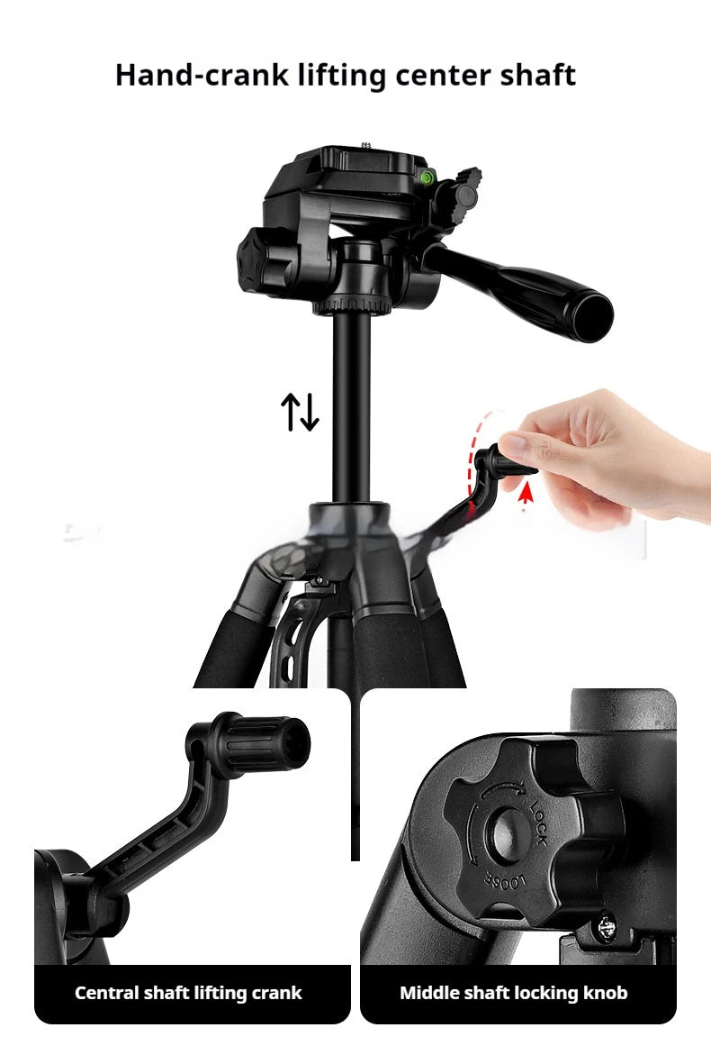 F550T Professional Tripe for Cell Phone Camera 180cm Tripod for Mobile Phone Tripod with Remote Light Night Fishing Light Stand