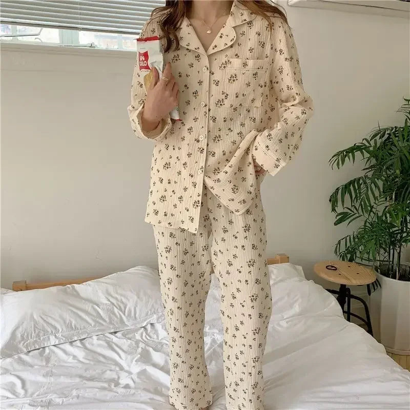 Pajama Sets Women Pockets Floral Daily Romantic Simple Classic Warm Charming Youthful Fine Fashion Loose Casual Elegant Students - GOMARRD