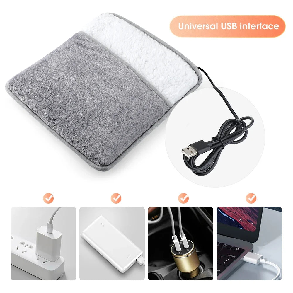 Winter Electric Foot Heating Pad USB Charging Soft Plush Washable Foot Warmer Heater Improve Sleeping Household Foot Warming Mat - GOMARRD