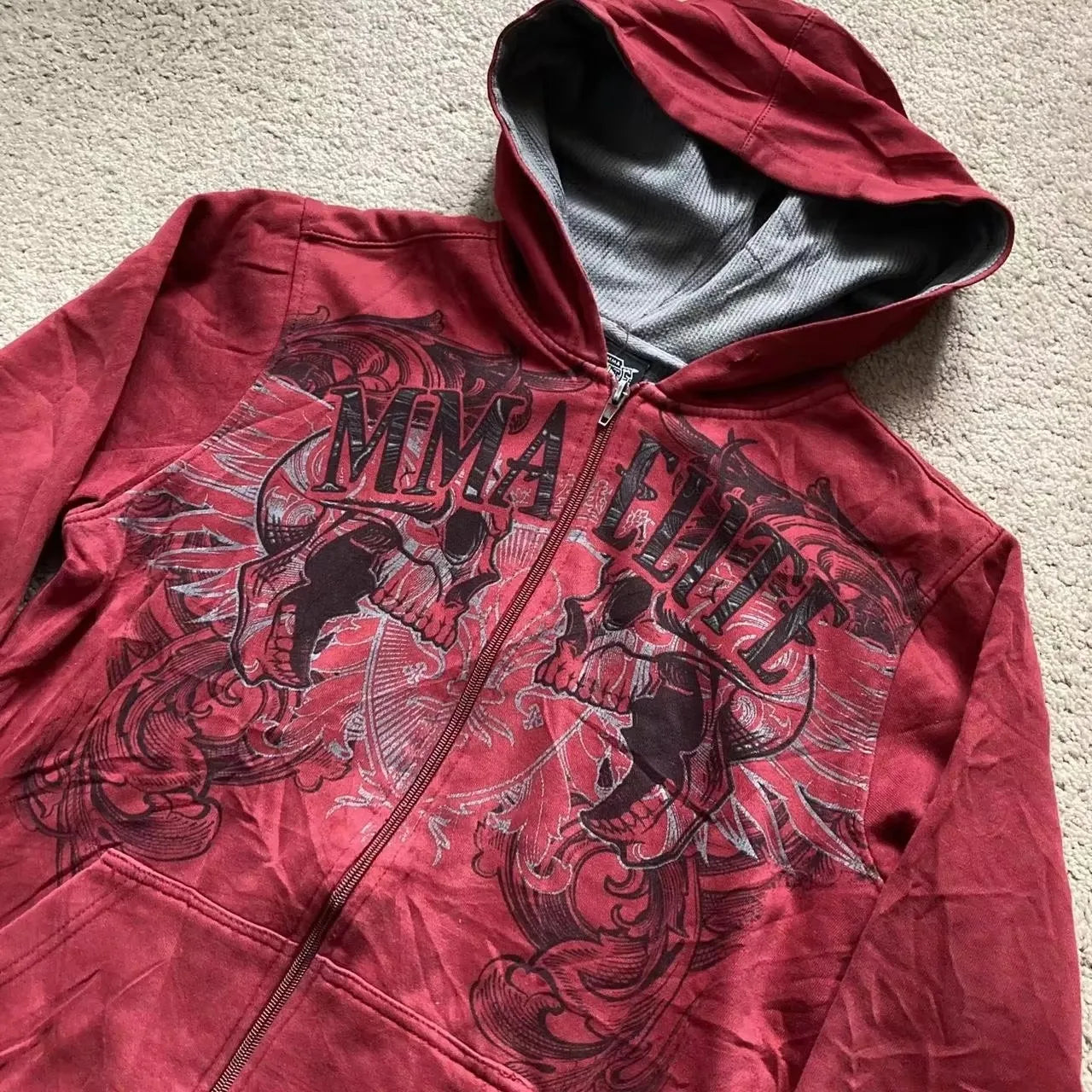 2000s New Cotton Red Couple Zipper Hoodies Vintage Elite Full Zip Hoodie Sweatshirt Size Skull Snake Red Y2K Sweatshirts - GOMARRD