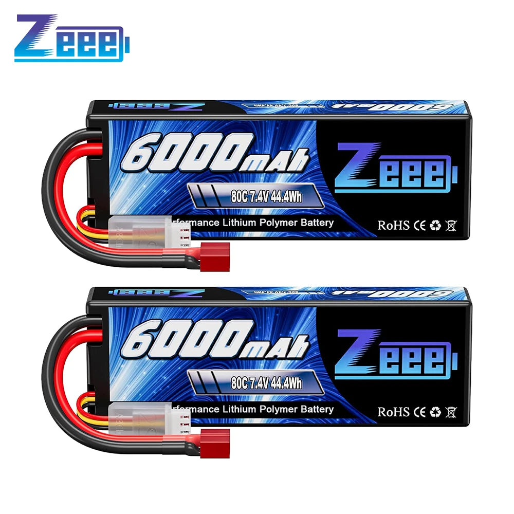 1/2units Zeee Lipo Battery 6000mAh 2S 80C 7.4V with Deans Plug Hardcase Lipo Battery for RC Car Vehicle Truck Tank Slash Truggy - GOMARRD