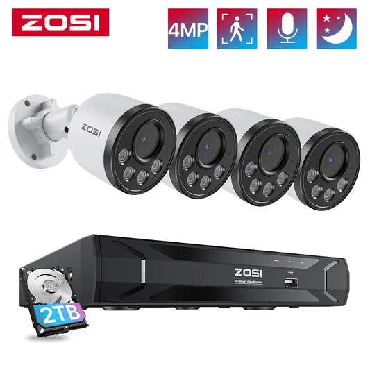 ZOSI 8CH 3K PoE Security Camera System 3K 5MP 8 Channel NVR 4MP HD Outdoor IP Cameras 25FPS Home CCTV Video Surveillance Kit