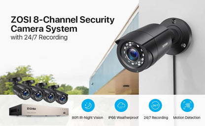 ZOSI 1080P 8CH TVI CCTV Video Surveillance Security Camera System Wired DVR Kit for Outdoor Indoor Home Waterproof Night Vision