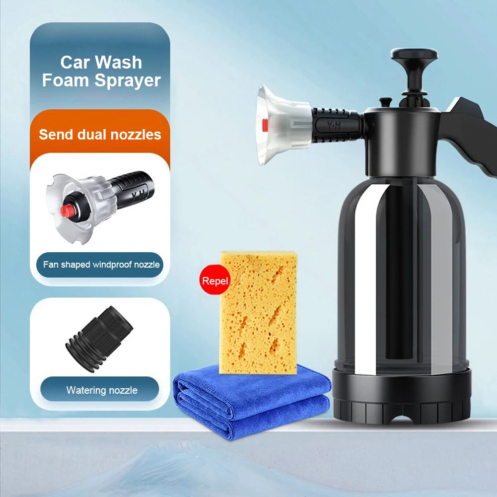 2L Hand Pump Foam Sprayer Hand Pneumatic Foam Cannon Snow Foam Pot High Pressure Car Wash Spray Bottle for Car Home Cleaning