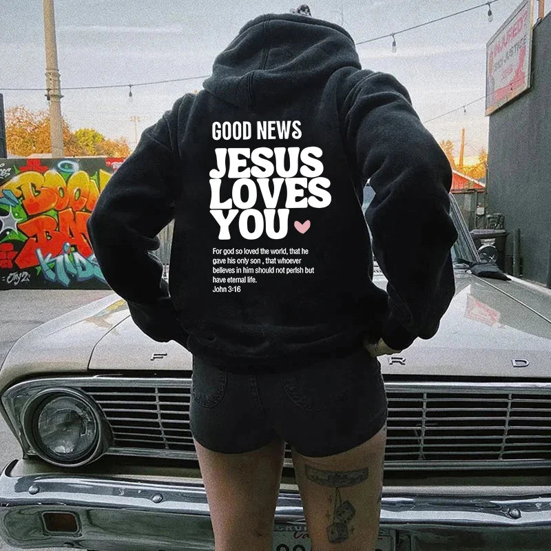 GOOD NEWS JESUS LOVES YOU Hoodie Christian Sweatshirt Jesus Hoodie Trendy Hoodie Bible Verse Shirt Unisex Aesthetic Clothes - GOMARRD