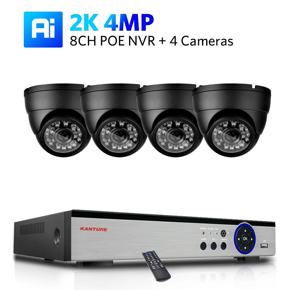 KANTURE 8CH 4K CCTV Camera System 8MP Ai Human Detection Indoor Outdoor Dome POE Ip Camera Night Vision Video Surveillance Kit