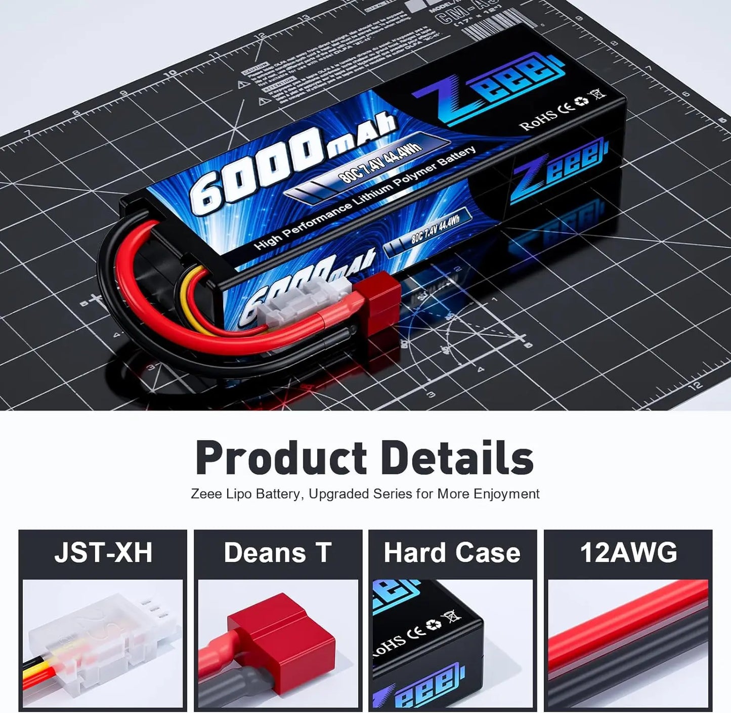 1/2units Zeee Lipo Battery 6000mAh 2S 80C 7.4V with Deans Plug Hardcase Lipo Battery for RC Car Vehicle Truck Tank Slash Truggy