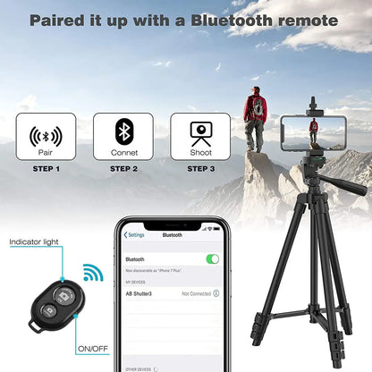 Tripod for Phone Lightweight Camera Tripod Stand with Bluetooth Selfie Remote Phone Holder Video Photography for iPhone Xiaomi